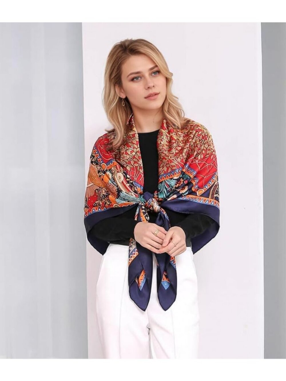 Luxurious 100% Silk Scarf - Large 43" Square Shawl & Hair Wrap - Perfect Gift! - Picture 5 of 7